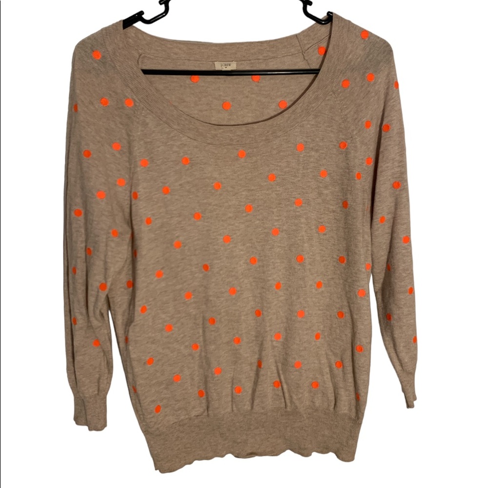 J. Crew camel and orange polka dot sweater XS